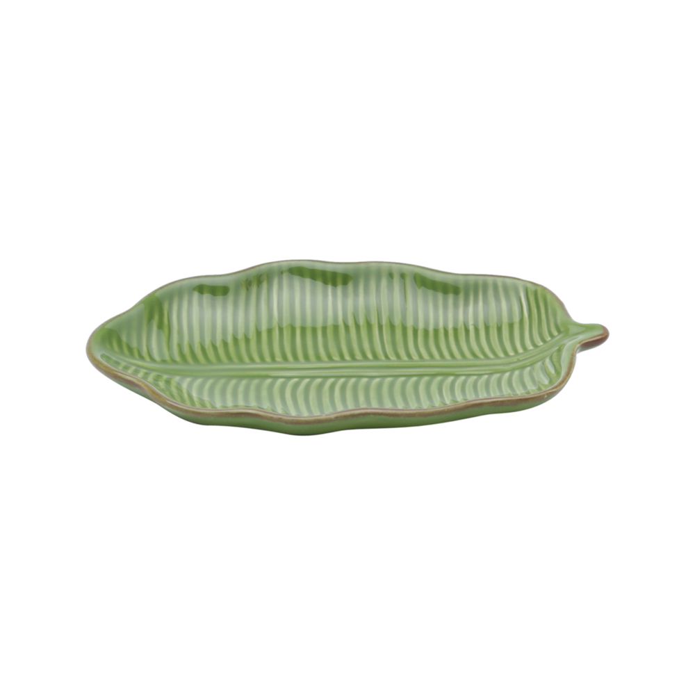 Folha Decorativa Banana Leaf Em Ceramica - Verde - 16x9x2 cm