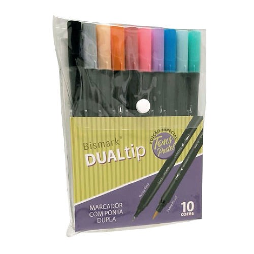 Caneta Brush Dual Tip Bismark 10 cores Pastel