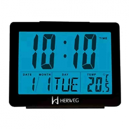 Despertador Digital Preto Calendário e Temperatura - 2982  34 - Herweg