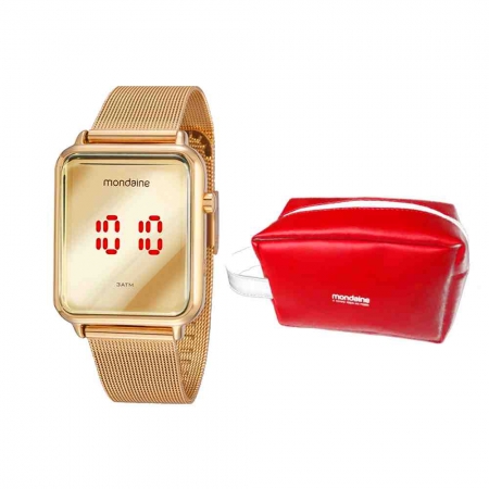 Kit Relógio Mondaine Dourado Digital c/ Necessaire 32171LPMVDE1KE