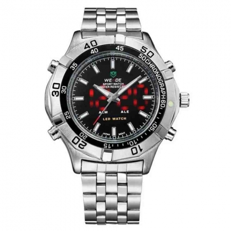 Relógio Masculino Weide AnaDigi Esporte WH-905 prata fundo preto