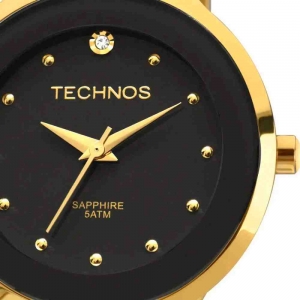 Relógio Technos Ceramic Saphire Preto Dourado Feminino 2035LYW/4P
