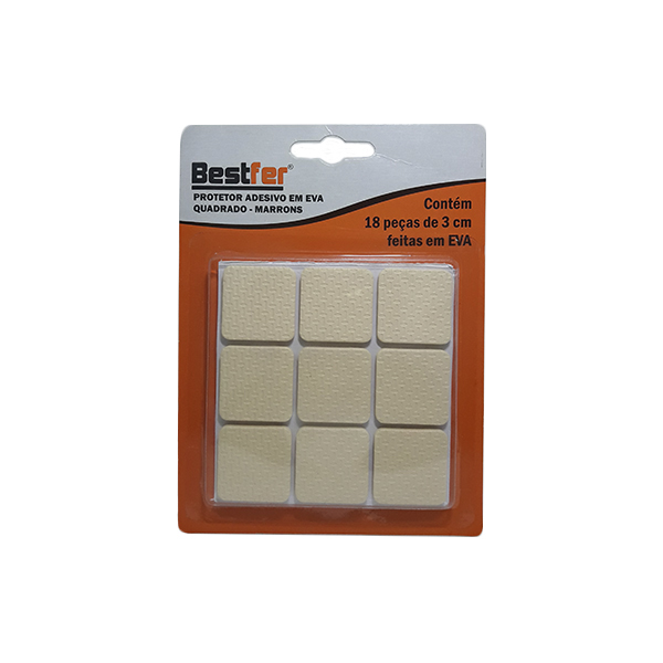 Protetor adesivo eva quadrado marrom 3cm | 10g c/ 18 peças Bestfer (BFH1331)