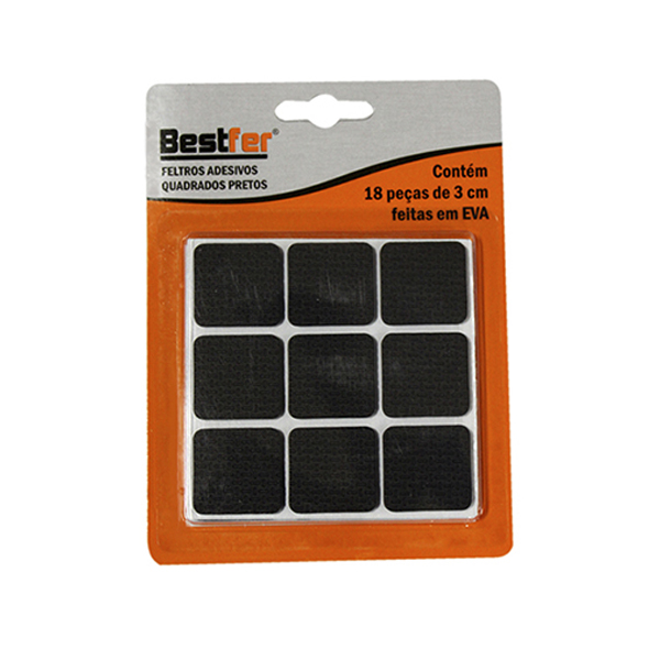 Protetor adesivo eva quadrado preto 3cm | 10g c/ 18 peças Bestfer (BFH1330)