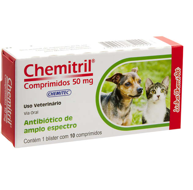 Antibiótico Chemitec Chemitril 50 mg para Cães e Gatos - 10 comprimidos