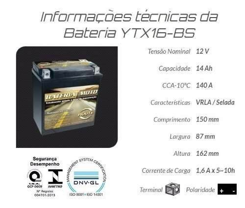 Bateria Moto Route Selada Ytx16-bs Tiger 800 - Boulevard C90