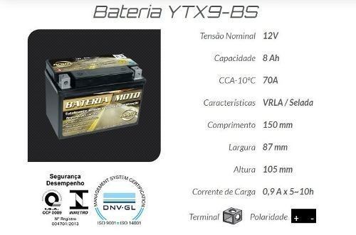 Bateria Moto Route Ytx9-bs - Dafra - Kansas / Laser