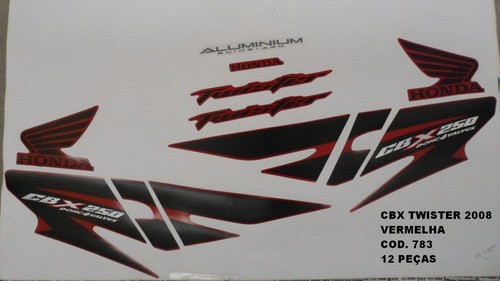 Kit De Adesivos Cbx 250 Twister 08 - Moto Cor Vermelha - 783
