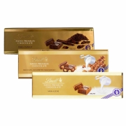 Kit 3x Barra de Chocolate Lindt Swiss Gold Bar ao Leite, com Avelãs e Meio Amargo 300g