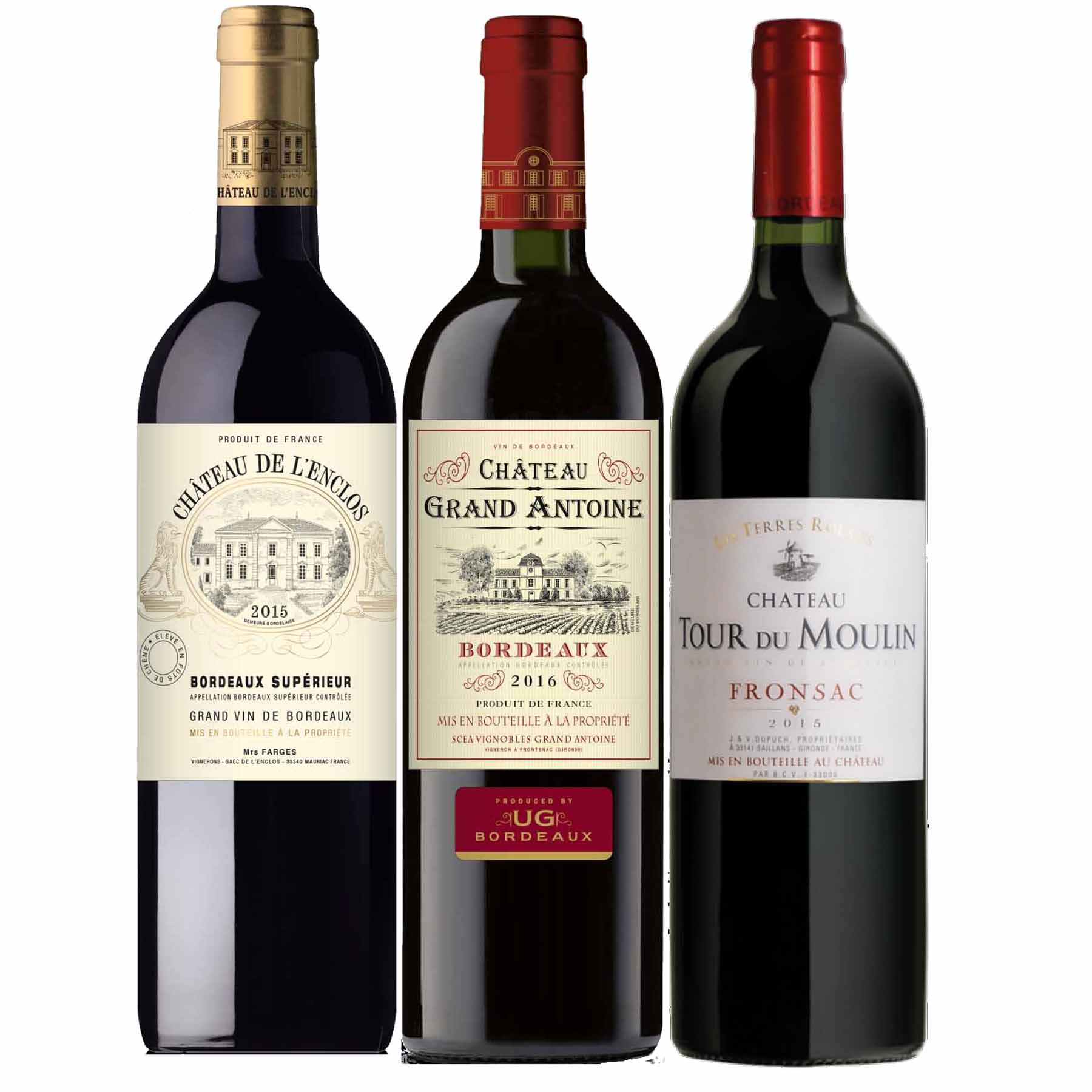 Kit 3 Vinhos Bordeaux: Fronsac; Bordeaux e Supérieur França