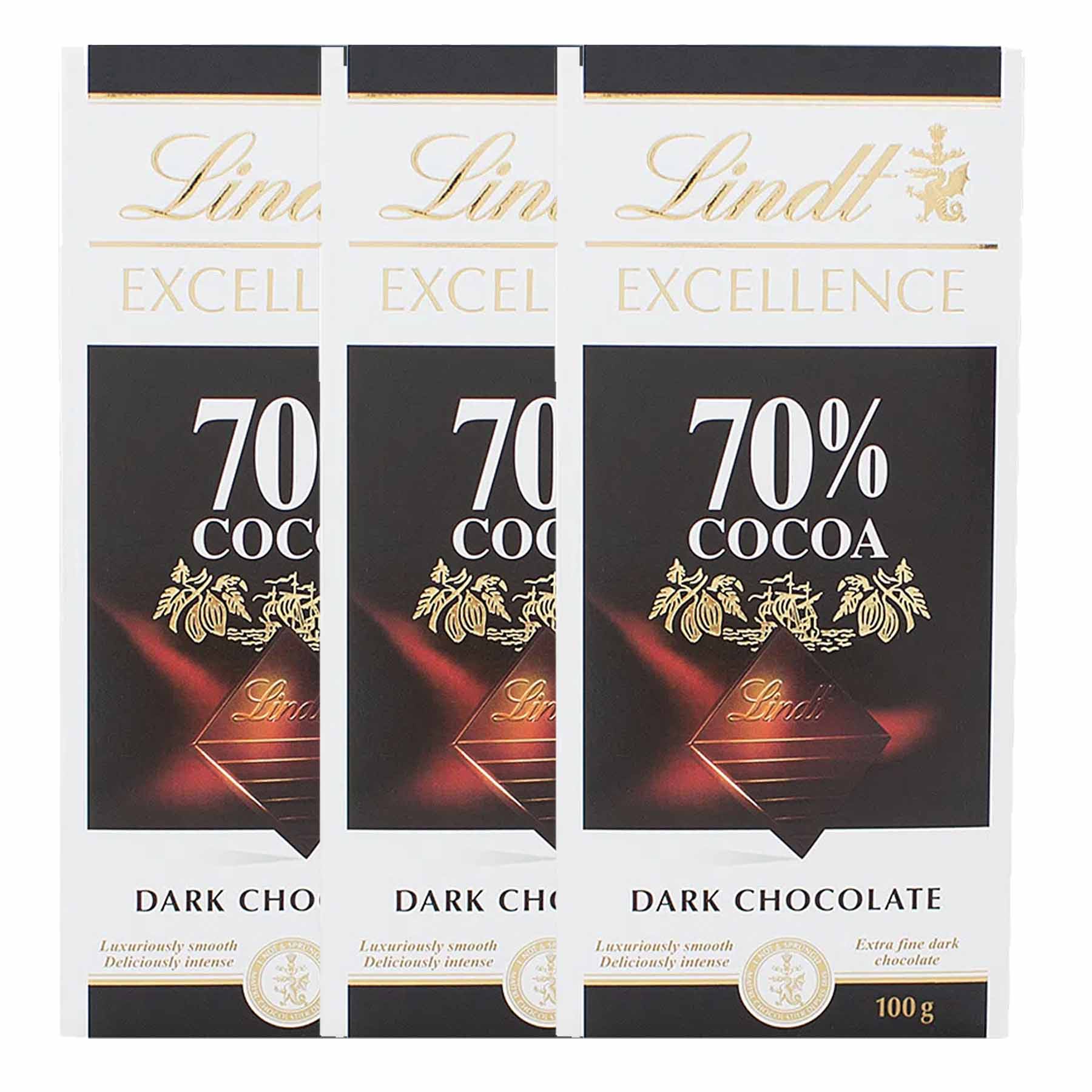 Kit 3x Barra de chocolate Lindt 70% Amargo 100g Dark