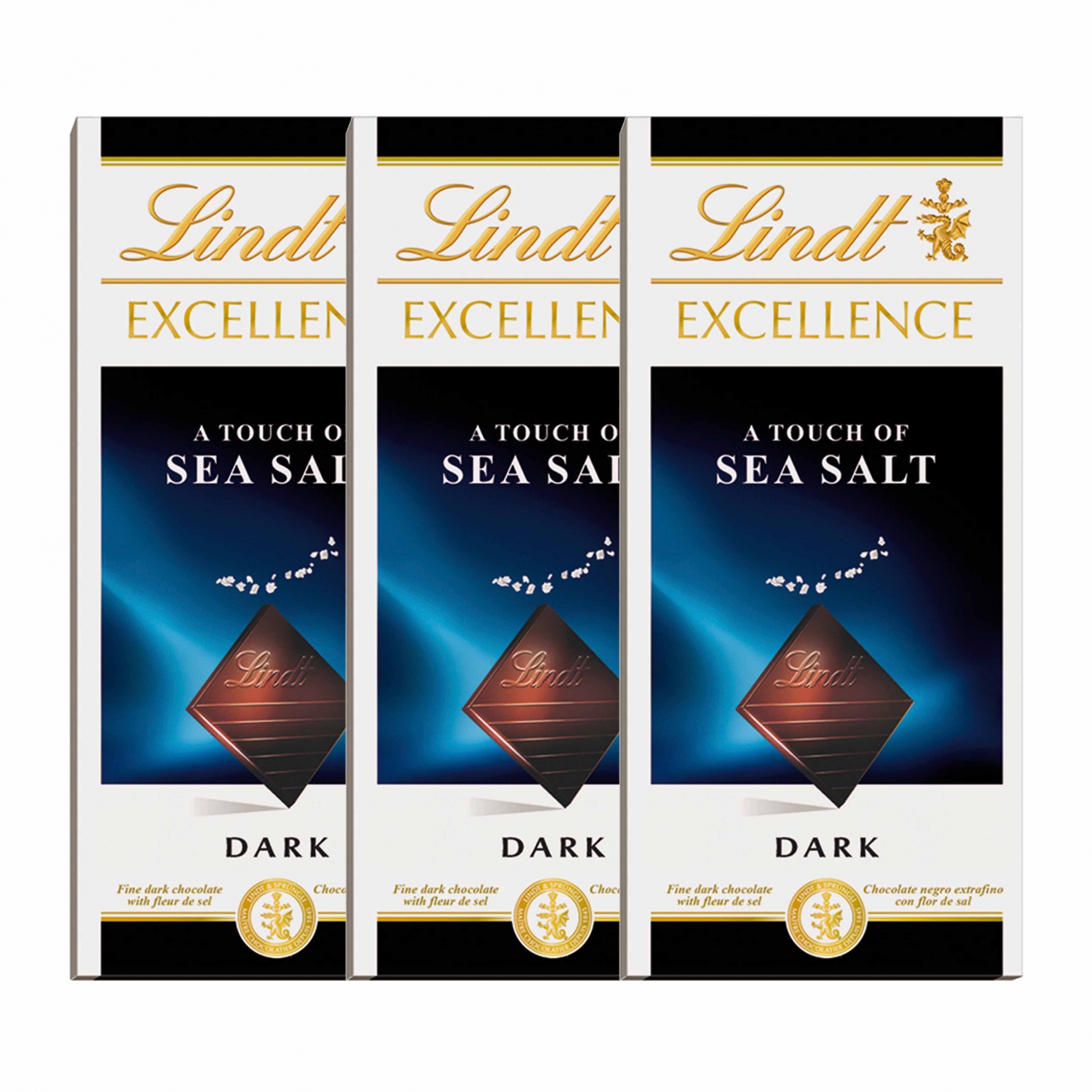 Kit 3x Barra de Chocolate Lindt Excellence Sea Salt 100g Dark