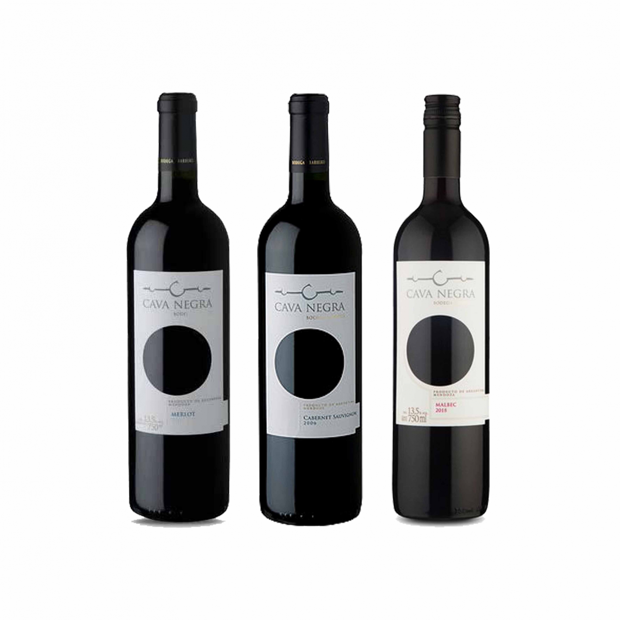 Kit 3x Vinho Tinto Argentino Cava Negra Cabernet Sauvignon/Malbec/Merlot 750ml