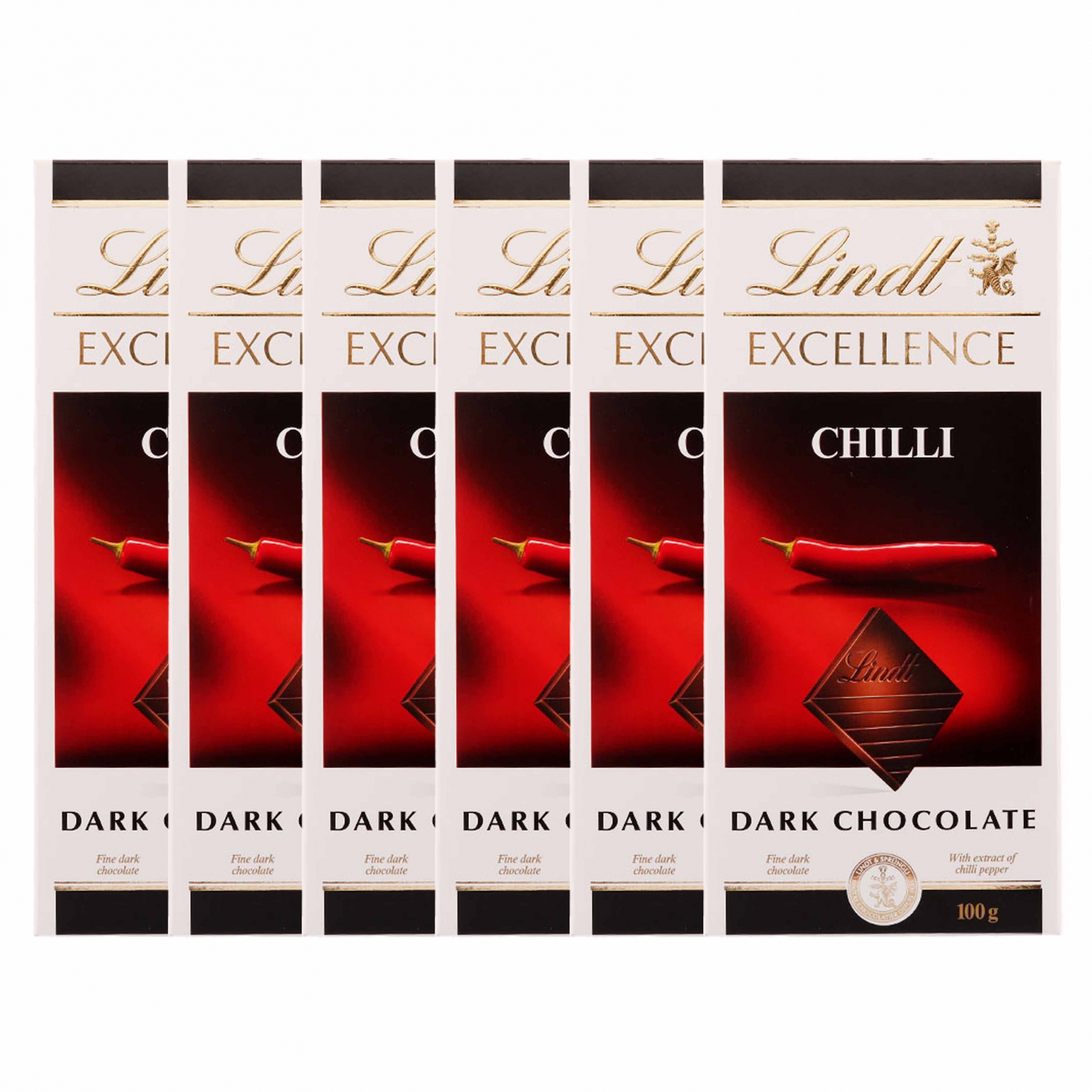 Kit 6x Barra de Chocolate Lindt Excellence Intense Chilli 100g Dark