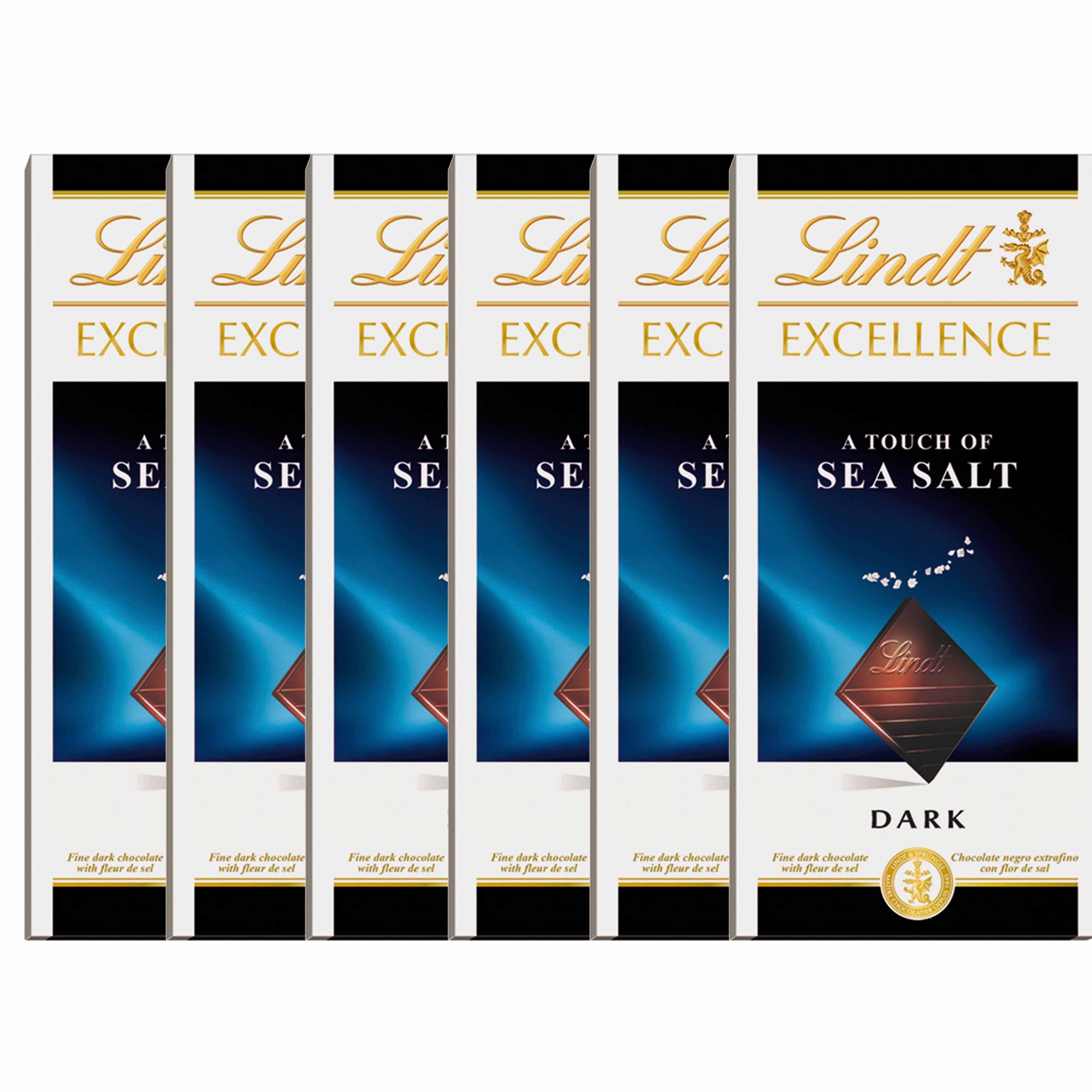 Kit 6x Barra de Chocolate Lindt Excellence Sea Salt 100g Dark