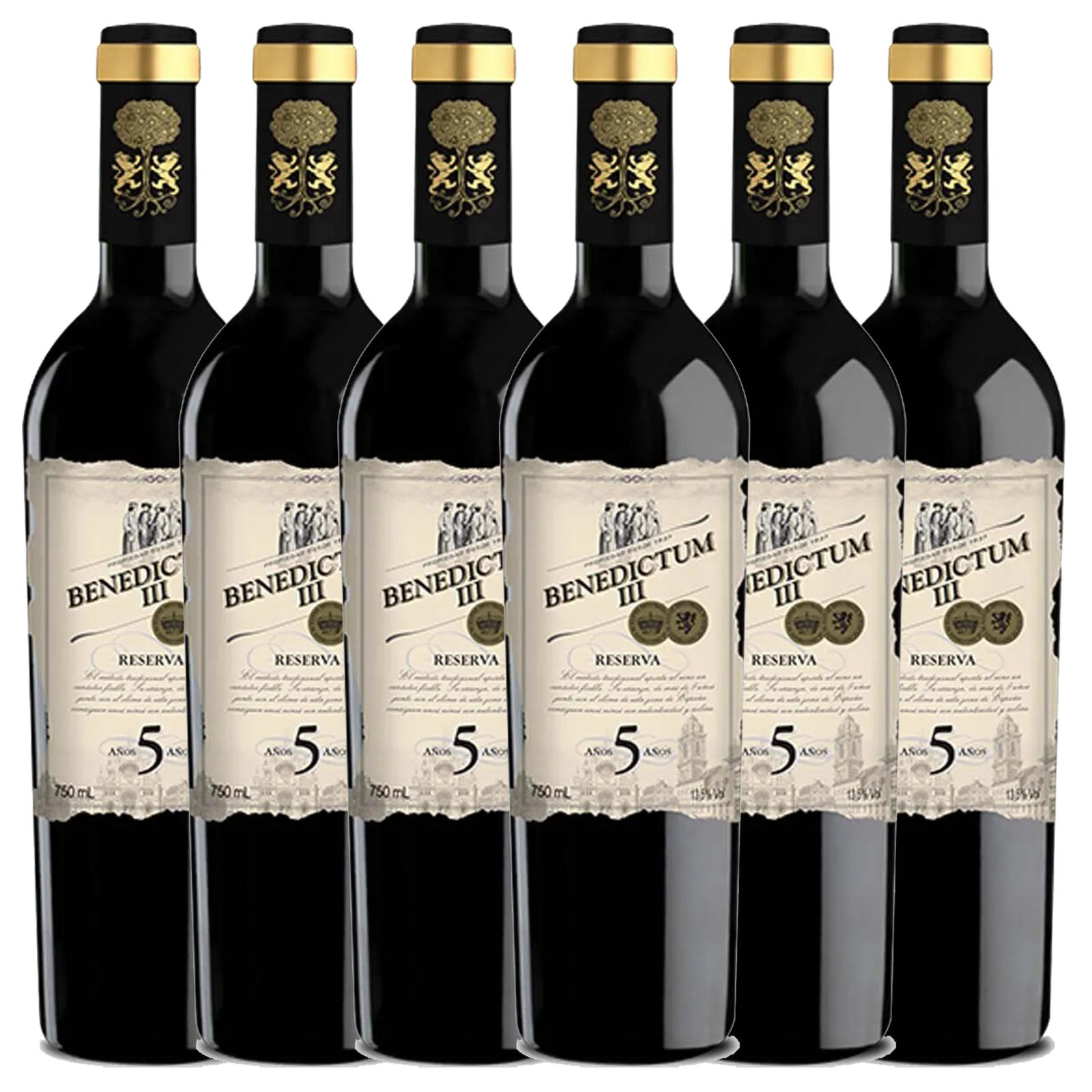Kit 6x Vinho Tinto Espanhol Benedictum lll Reserva 5 Anos 2013 750ml