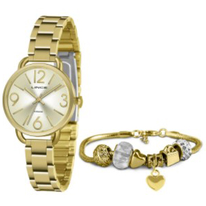 Relógio Lince Feminino Dourado + Pulseira LRGH148LKY44C2KX