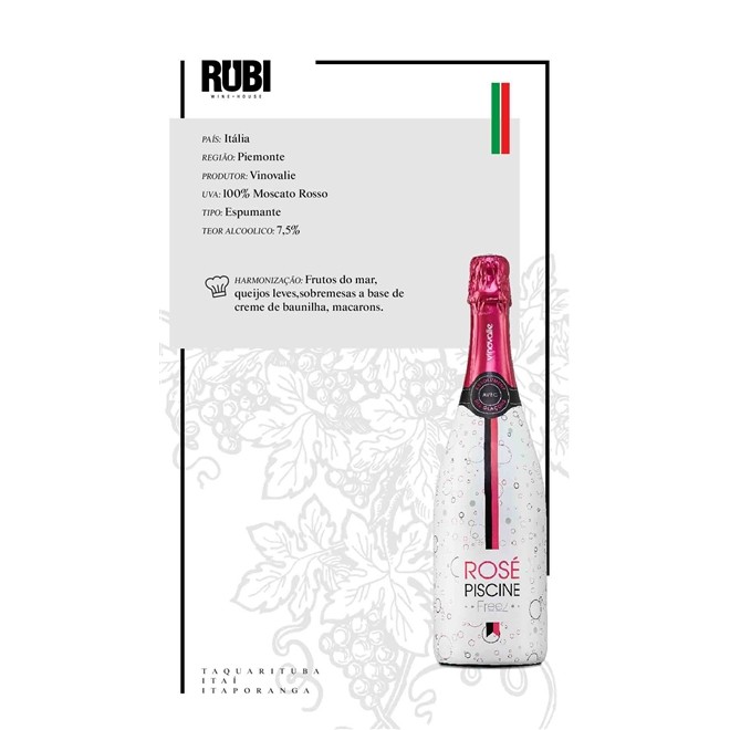 Vinho Italiano Rosé Espumante Piscine Moscato Rosso 750ml