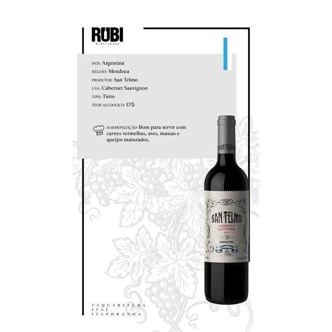 Vinho Tinto Argentino San Telmo Cabernet Sauvignon 2020