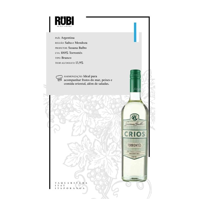 Vinho Branco Argentino Susana Balbo Torrontés Crios 2020