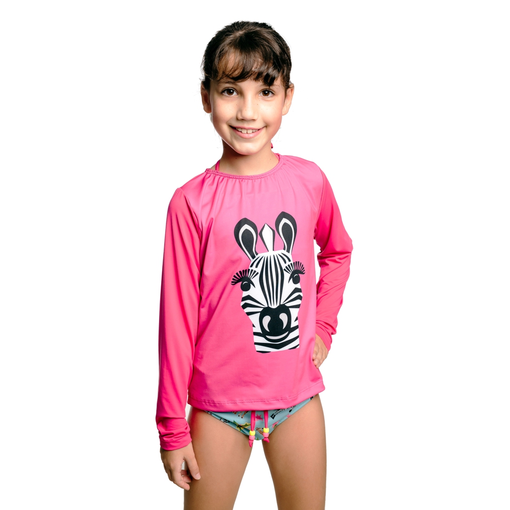 Camiseta Infantil Zebra c/ Proteção UV 50+ Pink Everly