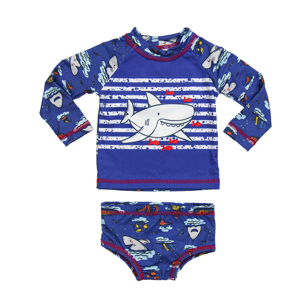 Conjunto Recém Nascido Camiseta + Sunga Tubarão c/ Proteção UV 50+ Marinho Everly
