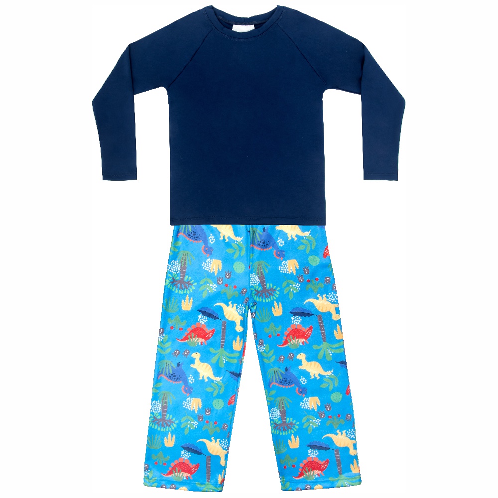 Pijama Bebê Moletinho c/ Tecnologia Thermo Dry Dino Azul Everly