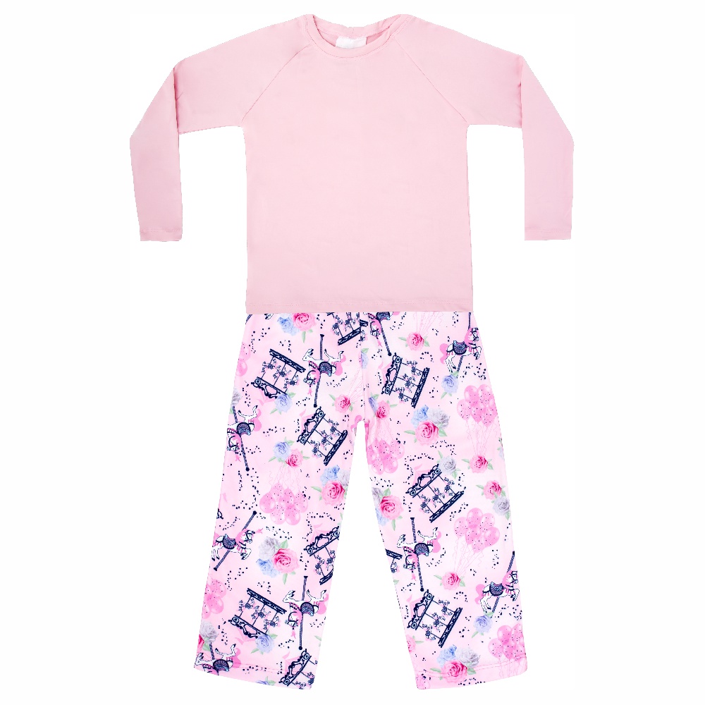 Pijama Infantil Moletinho c/ Tecnologia Thermo Dry Carrossel Rosa Everly