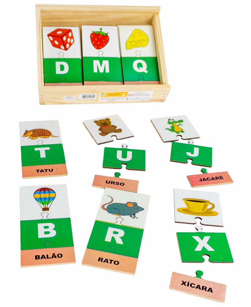 Alfabeto Ilustrado Brinquedo Educativo de Madeira