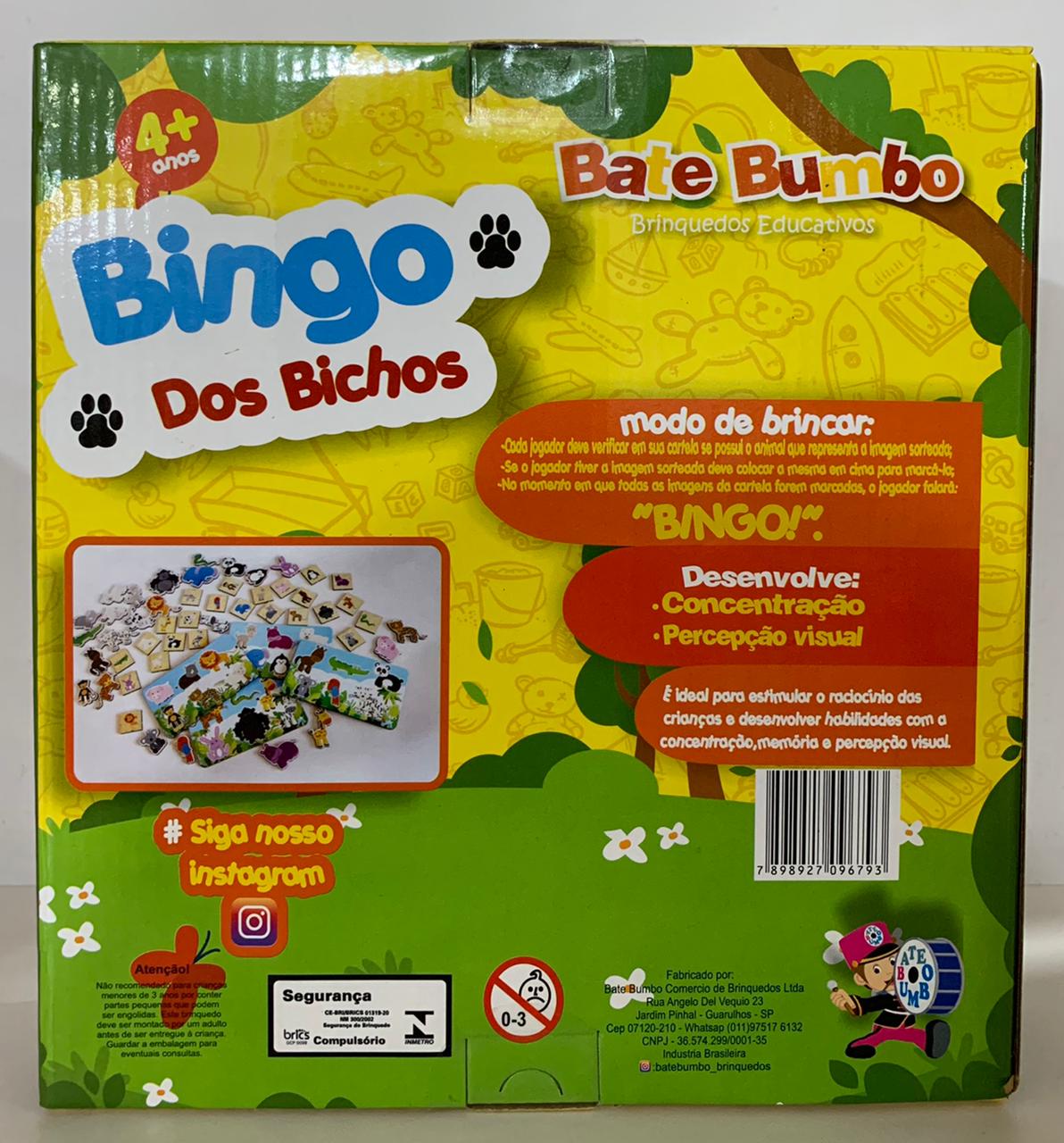 Bingo dos Bichos Brinquedo Educativo de Madeira 