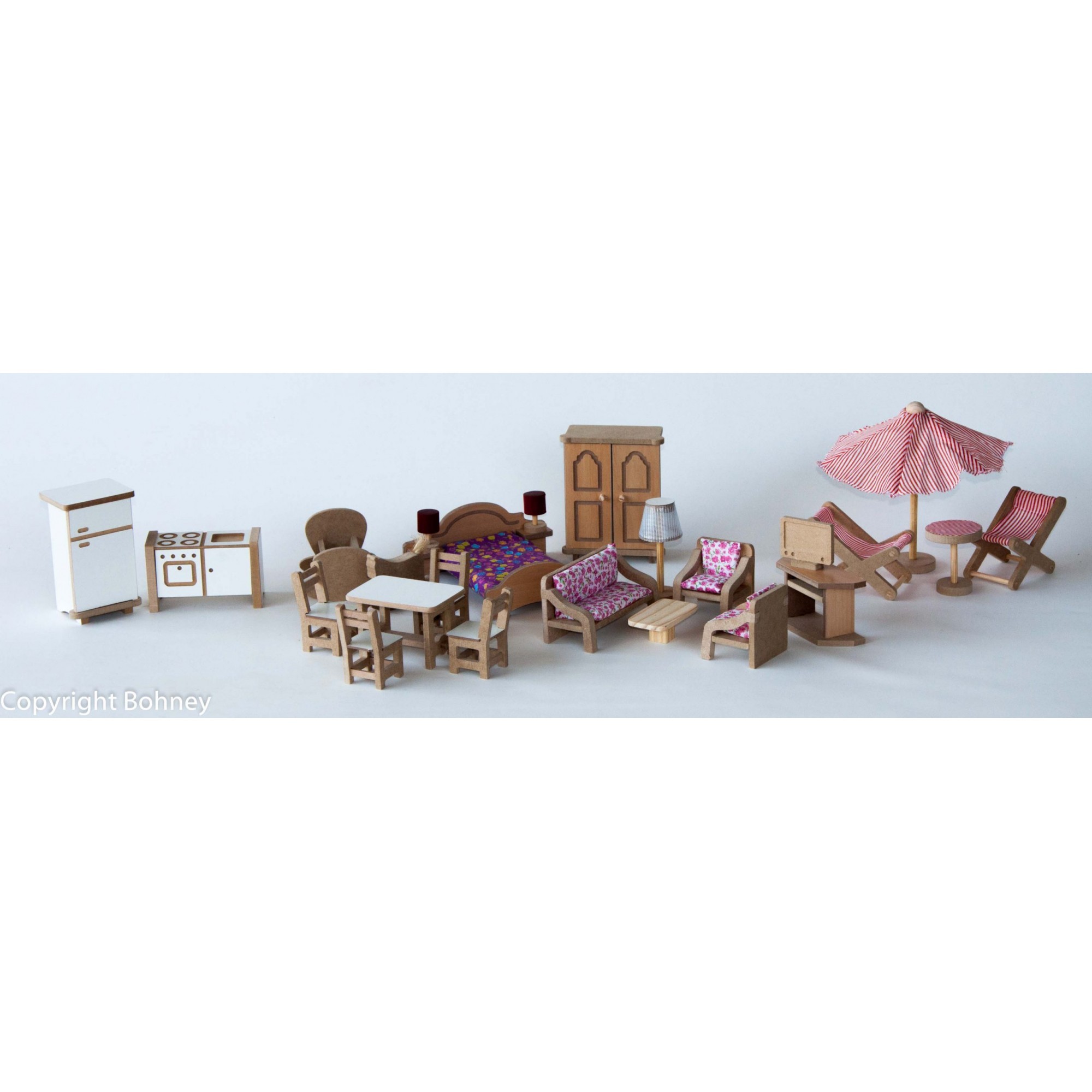 Kit Móveis para Casinha de Boneca Completo Brinquedo de Madeira