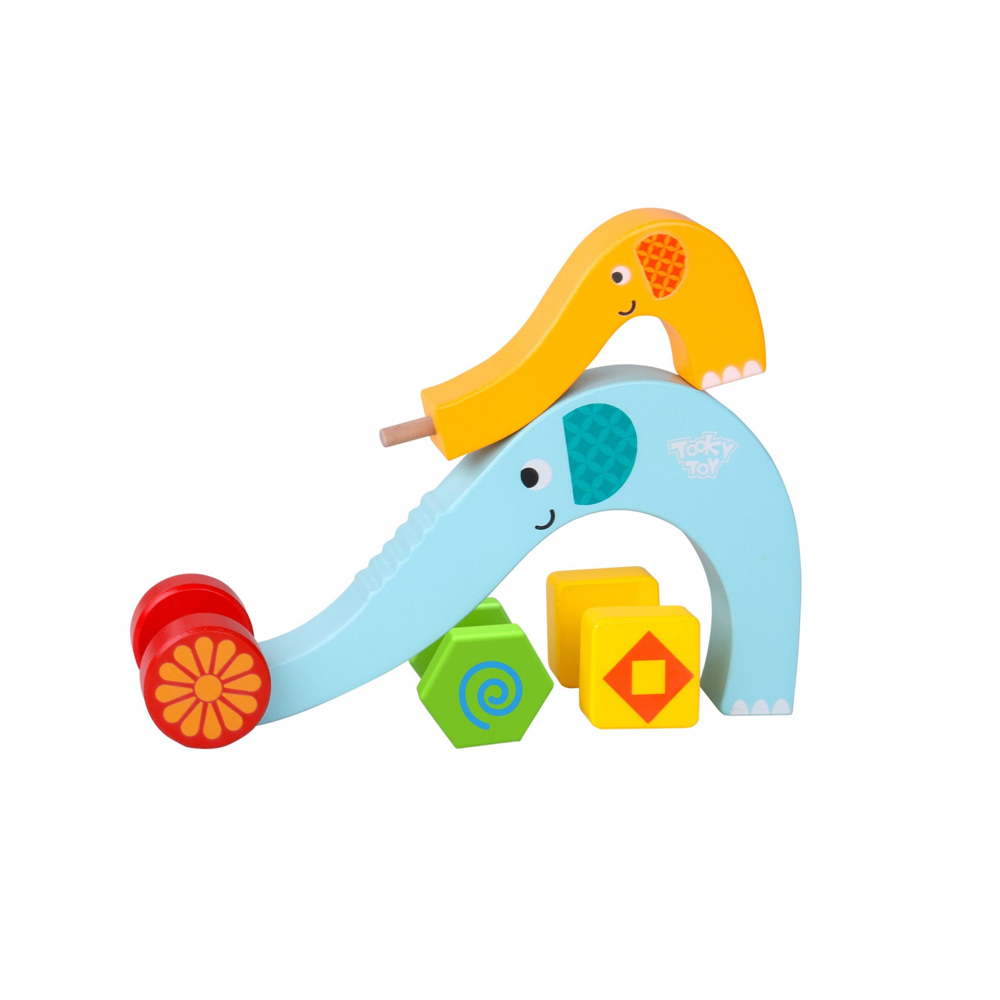 Brinquedo de Madeira Rola Rola Família Elefante
