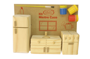 Brinquedo Educativo de Madeira Kit Mestre Cuca Cozinha de Madeira para Pintar