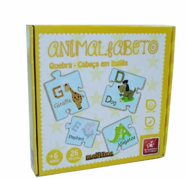 Brinquedo Educativo Quebra Cabeça em Inglês Animalfabeto