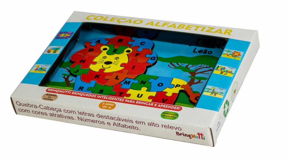 Coleção Alfabetizar Leão - Alfabeto - Brinquedo Educativo de Madeira - Quebra Cabeça