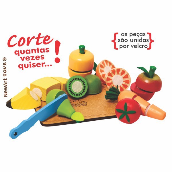 Comidinha de Madeira Coleção Comidinhas  Kit Frutas e Legumes com Corte