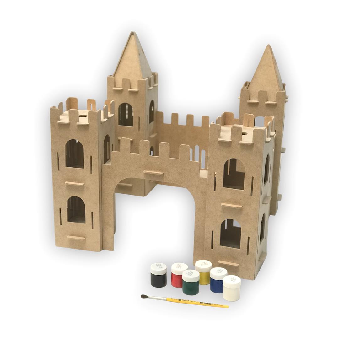 Kit Arte Castelo Medieval de Madeira para Pintar e Montar