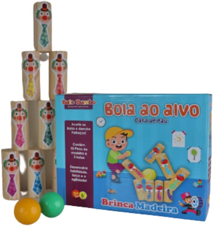 Super Bola ao Alvo Cara de Pau Jogo de Madeira Brinquedo Educativo Jogos e  Desafios Bambalalão Brinquedos Educativos