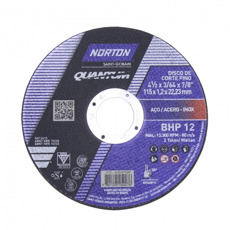 Disco Corte Fino Inox Norton Quantum BHP 12 4.1/2 x 3/64 x 7/8