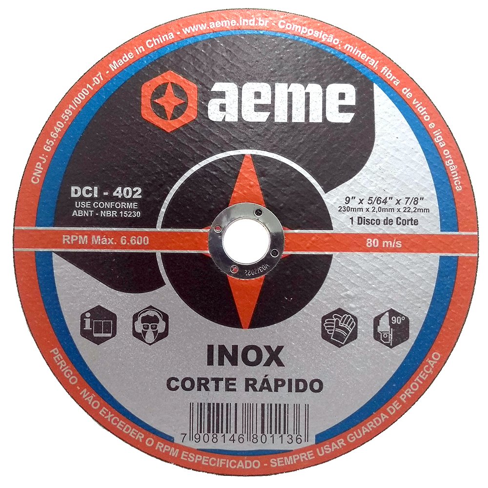Disco de Corte Fino para Inox Aeme DCI 402 9 x 2,0 mm
