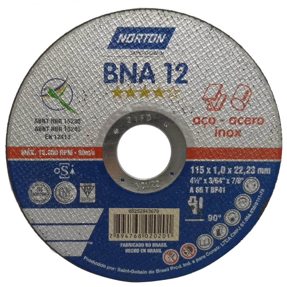 Disco de Corte Fino para Inox Norton BNA 12 4.1/2 x 3/64 x 7/8