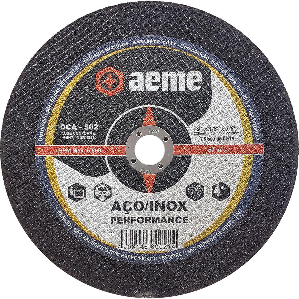 Disco de Corte para Aço / Inox Aeme DCA 502 9 x 1/8 x 7/8