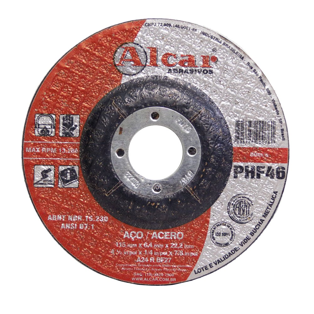 Disco de Desbaste para Aço Alcar PHF-46 4.1/2" x 1/4" x 7/8"