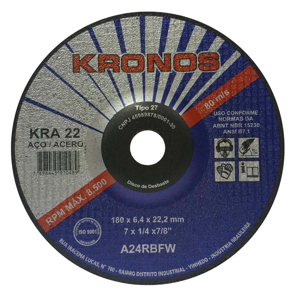 Disco de Desbaste para Aço Kronos KRA 22 7" x 1/4" x 7/8"