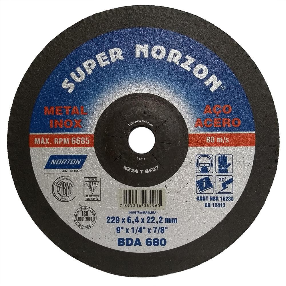 Disco Desbaste Aço Norton Super Norzon BDA 680 9 x 1/4 x 7/8
