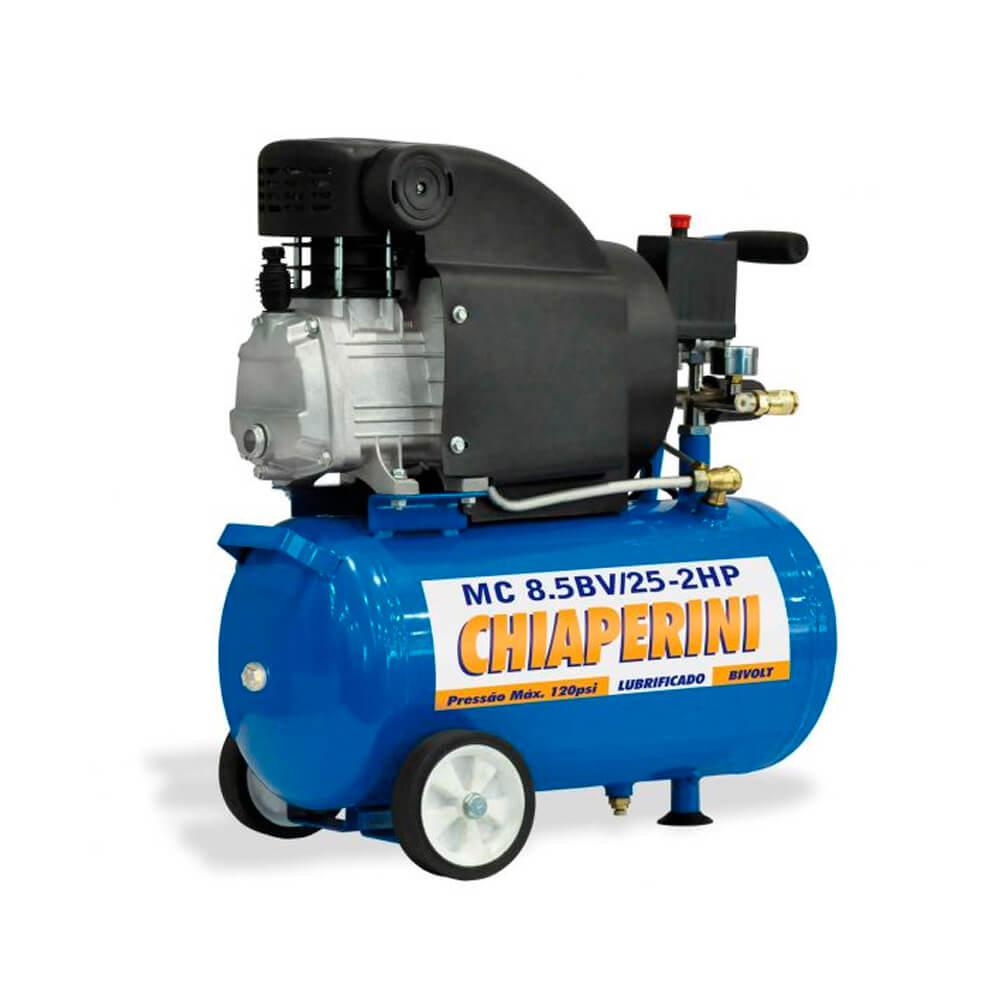 Motocompressor de Ar 24L 2HP Chiaperini MC 8.5BV/25 S/Kit Hobby Bivolt