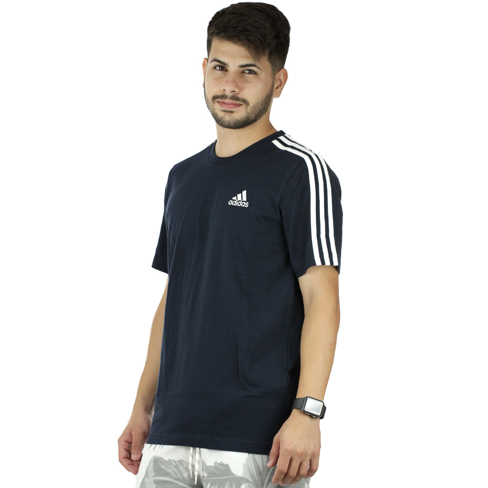 Camiseta Adidas Essentials 3 Listras Marinho E Branca - Masculina