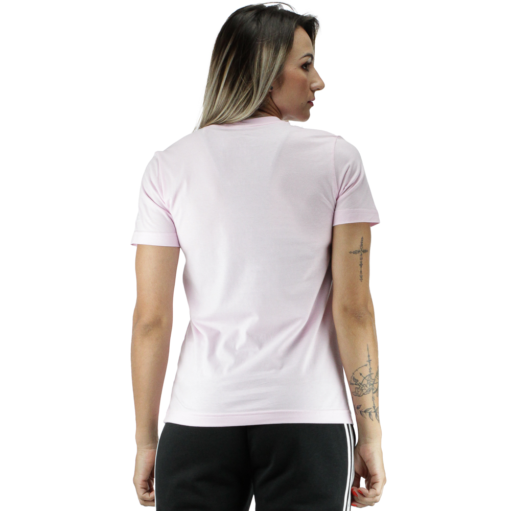 Camiseta Adidas Essentials Linear Rosa e Branco - Feminina