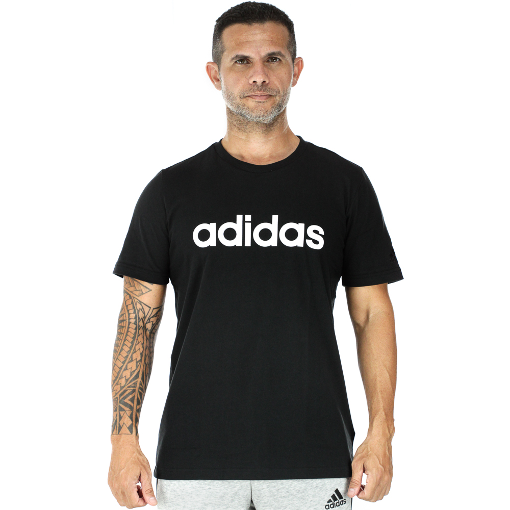 Camiseta Adidas Logo Linear Preta e Branca - Masculina