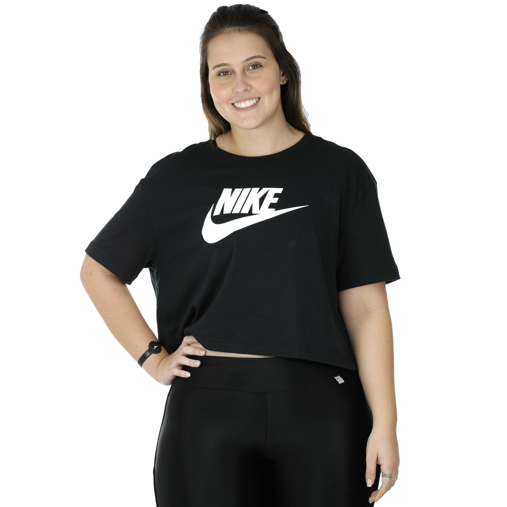 Camiseta Nike Cropped Sportswear Essential Cr Preto e Branco - Feminina
